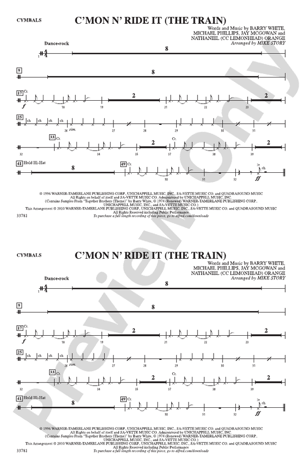 C'mon n' Ride It (The Train): Cymbals: Cymbals Part - Digital Sheet ...