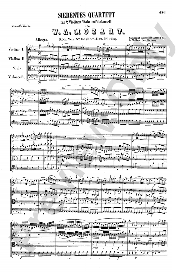 Mozart String Quartets String Quartet in E flat Major, K. 160 Part