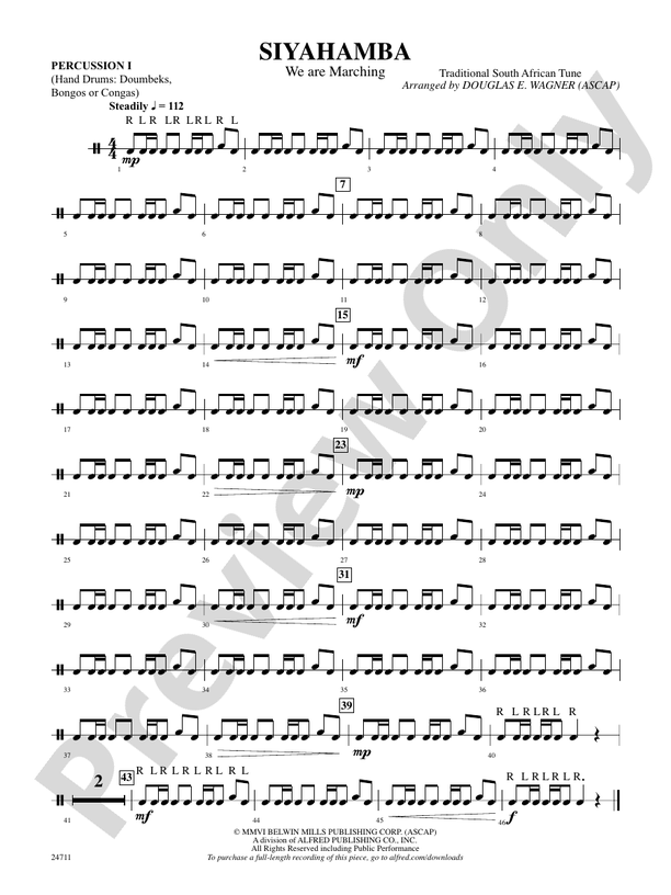 Siyahamba (We Are Marching): 1st Percussion: 1st Percussion Part ...