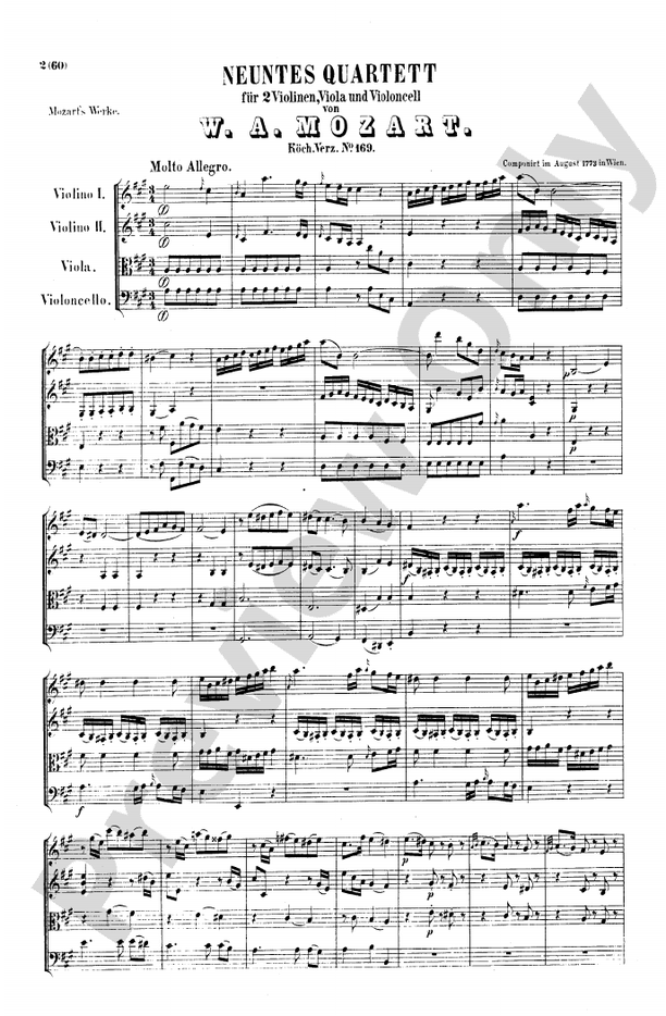 Mozart String Quartets String Quartet in A Major, K. 169 Part