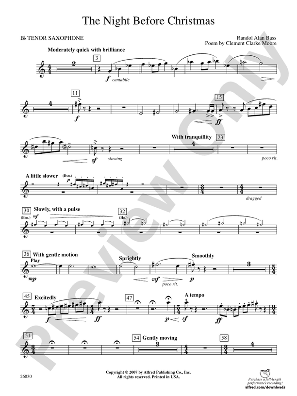 The Night Before Christmas Bflat Tenor Saxophone Bflat Tenor