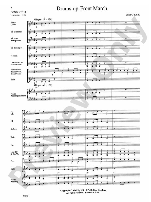 DrumsupFront March Concert Band Conductor Score & Parts John O