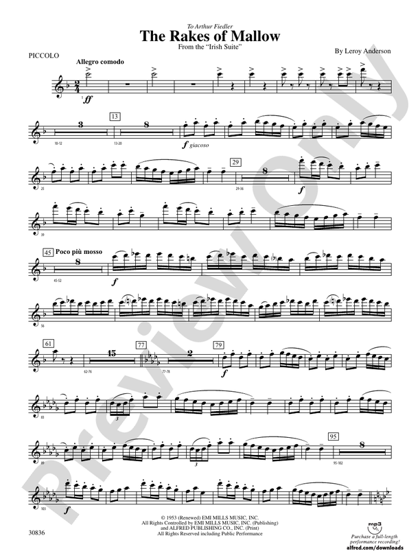 The Rakes of Mallow (from the Irish Suite) Piccolo Piccolo Part Digital Sheet Music Download