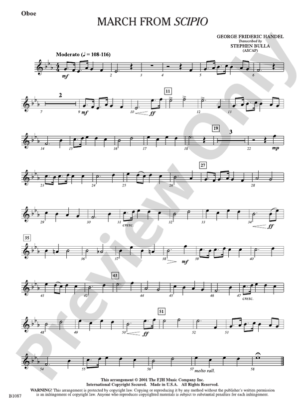 March From Scipio Oboe Oboe Part George Frideric Handel Digital