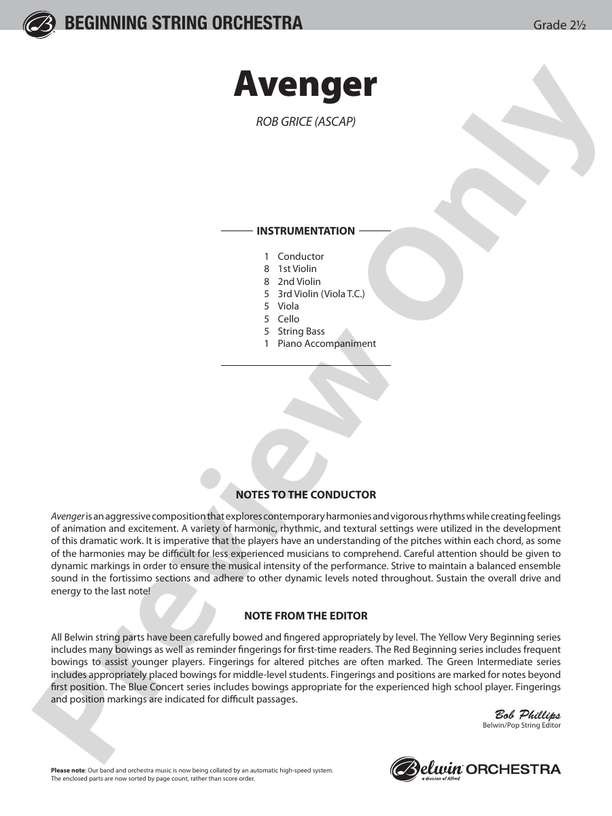 Avenger Score String Orchestra Score Digital Sheet Music Download