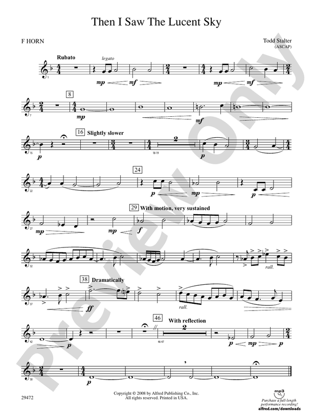 Then I Saw The Lucent Sky 1st F Horn 1st F Horn Part Digital Sheet Music Download 