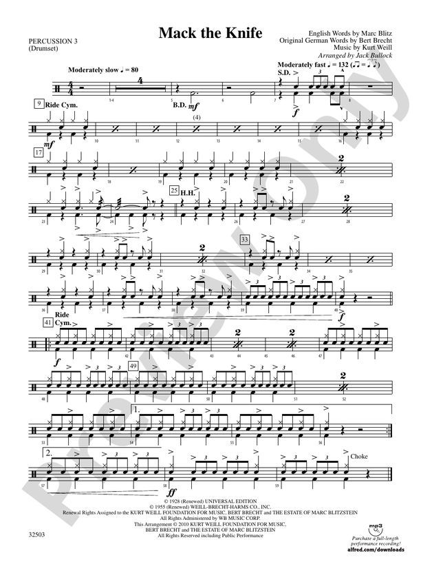 Mack the Knife 3rd Percussion 3rd Percussion Part Digital Sheet