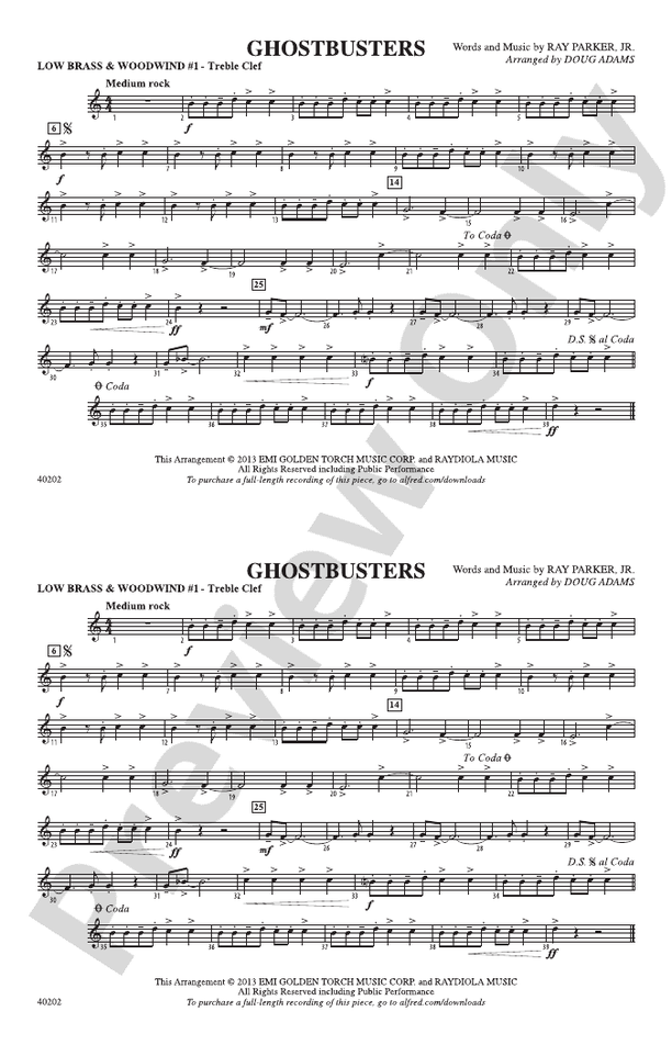 Ghostbusters Low Brass & Woodwinds 1 Treble Clef Low Brass