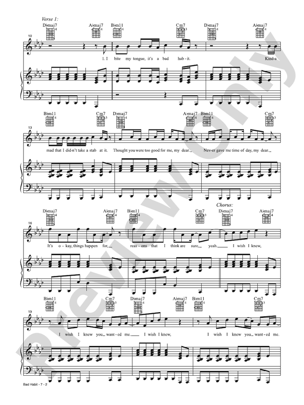 Bad Habit: Piano/Vocal: Diana Gordon - Digital Sheet Music Download
