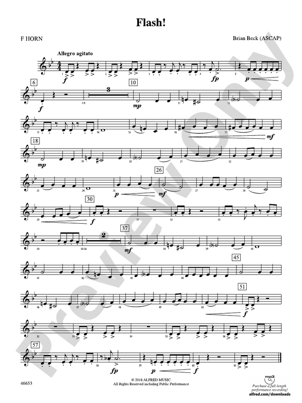 Flash!: 1st F Horn: 1st F Horn Part - Digital Sheet Music Download
