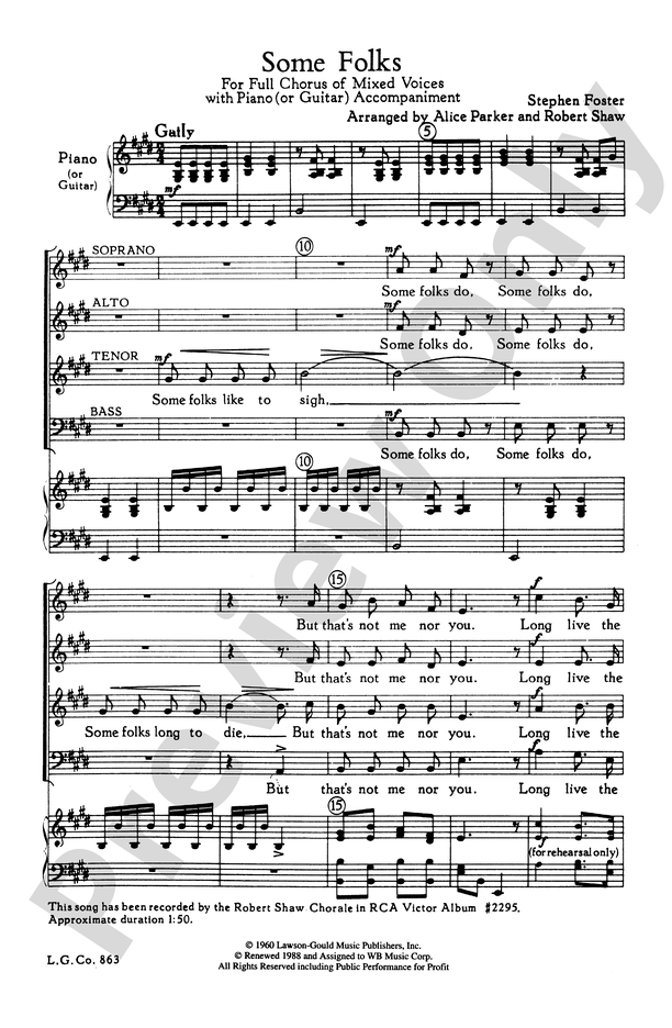 Some Folks: SATB Choral Octavo: Stephen Foster - Digital Sheet Music ...