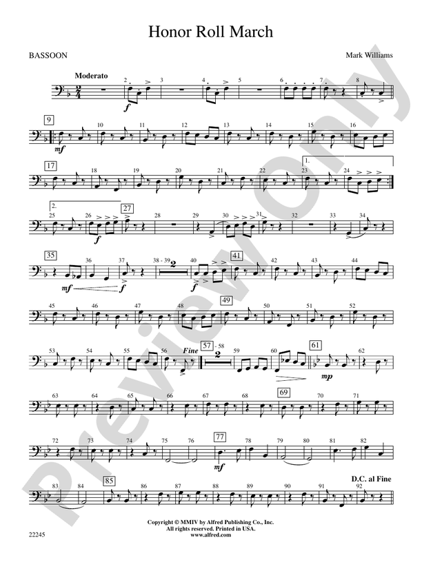 Honor Roll March Bassoon Bassoon Part Digital Sheet Music Download