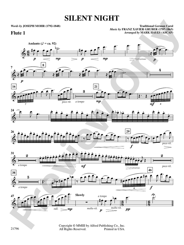 Silent Night Flute Flute Part Digital Sheet Music Download