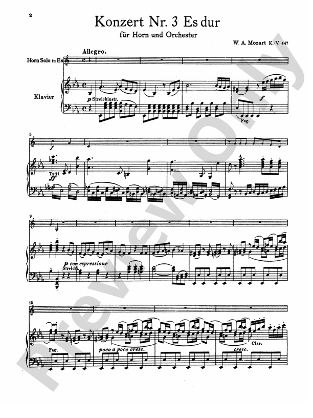 Mozart Concerto No. 3 in E flat Major, K. 447 French Horn Part(s