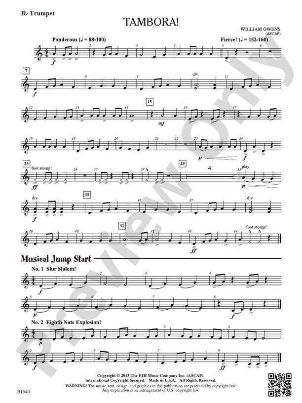Tambora!: B-flat Trumpet: B-flat Trumpet Part: William Owens