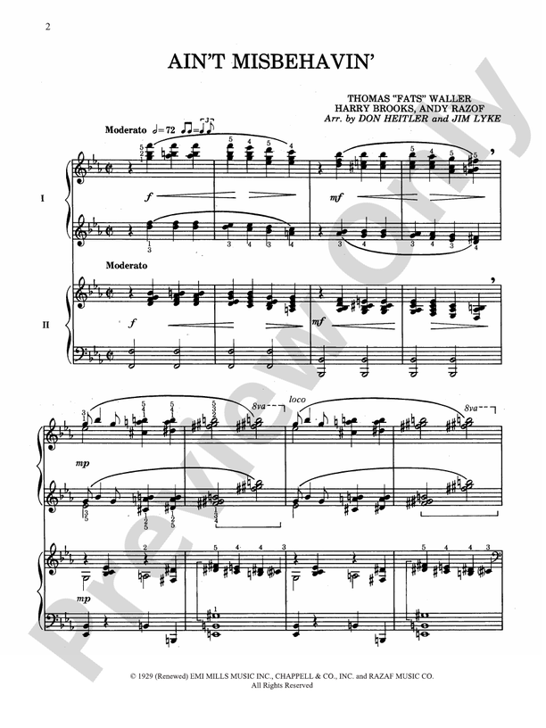 Ain't Misbehavin' (from "Ain't Misbehavin'") - Piano Duo (2 Pianos, 4 Hands)