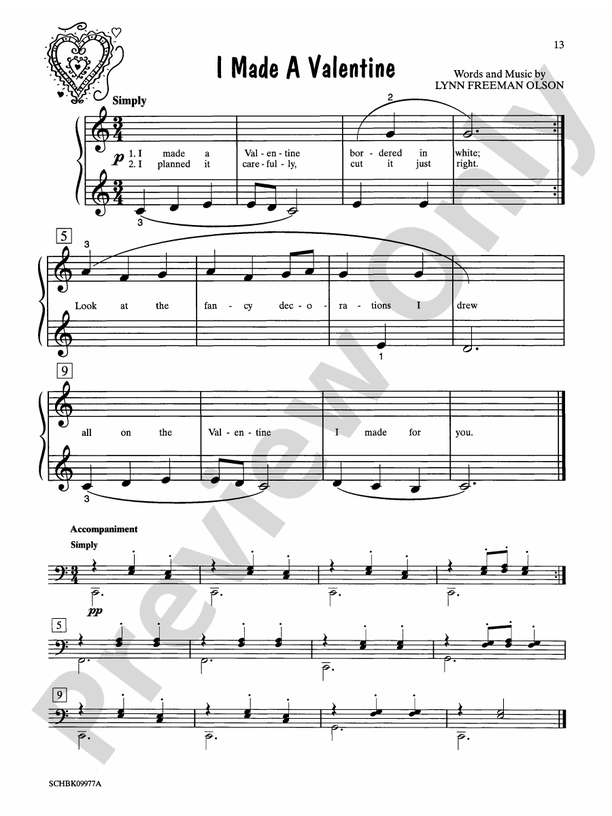 I Made a Valentine - Piano Solo with Lyrics (with Optional Duet Accompaniments)