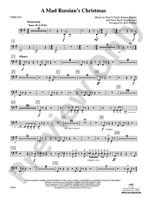 A Mad Russian's Christmas Timpani Timpani Part Digital Sheet Music Download