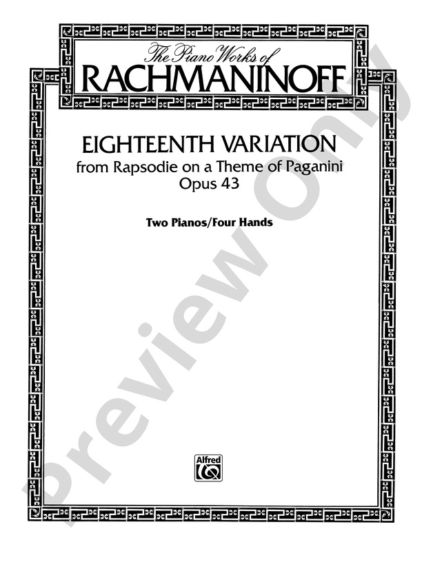Eighteenth Variation: From Rapsodie on a Theme of Paganini, Op. 43 - Piano Duo (2 Pianos, 4 Hands)