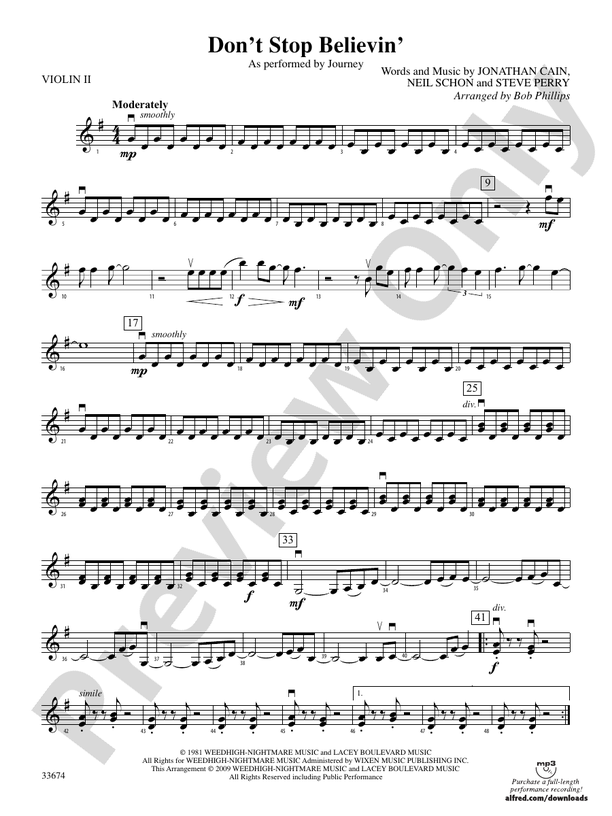 Don't Stop Believin' 2nd Violin 2nd Violin Part Digital Sheet Music