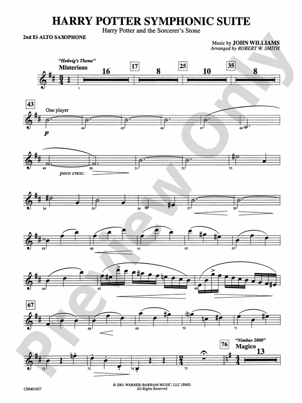 Harry Potter Symphonic Suite 2nd Eflat Alto Saxophone 2nd Eflat