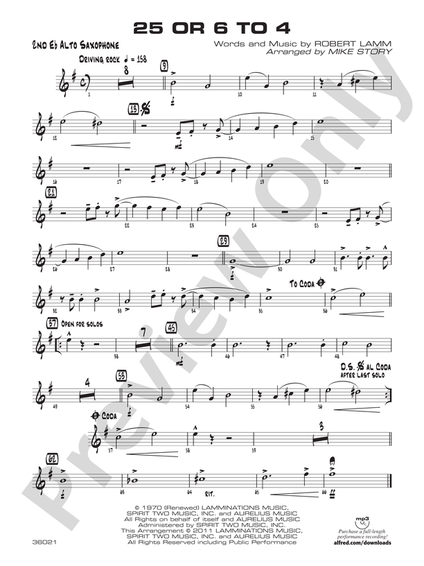 25 Or 6 To 4 2nd E Flat Alto Saxophone 2nd E Flat Alto Saxophone Part Digital Sheet Music 