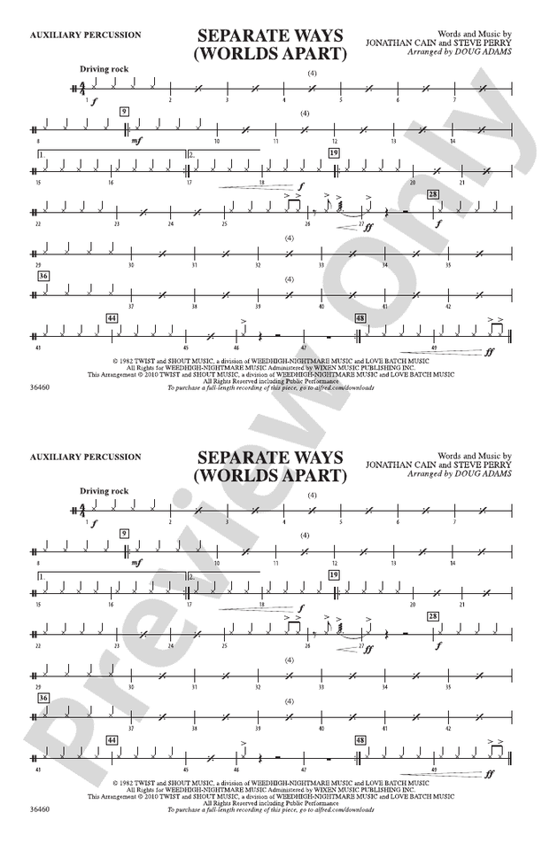 Separate Ways Worlds Apart Auxiliary Percussion Auxiliary Percussion Part Digital Sheet 6796