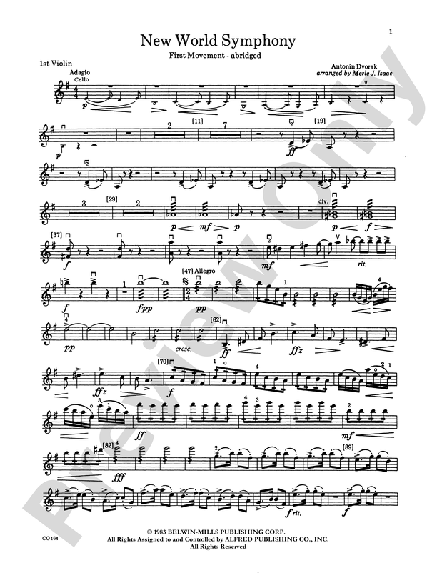 New World Symphony 1st Violin 1st Violin Part Digital Sheet Music Download