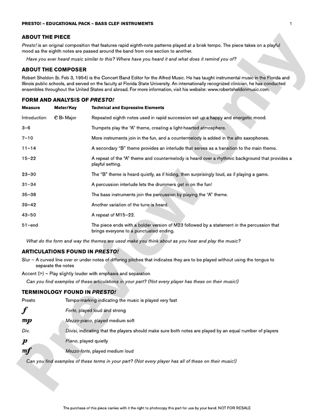 Presto! Bass Clef Educational Pack Bass Clef Educational Pack Part