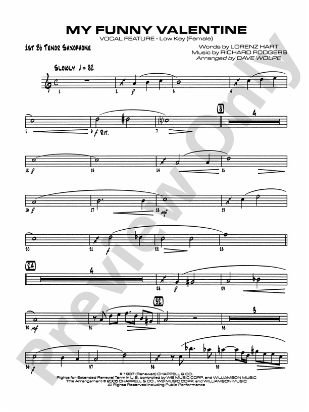 My Funny Valentine: B-flat Tenor Saxophone