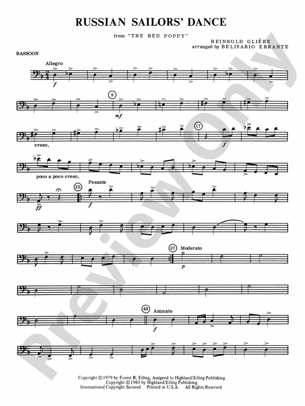 Russian Sailors' Dance Bassoon Bassoon Part Digital Sheet Music Download