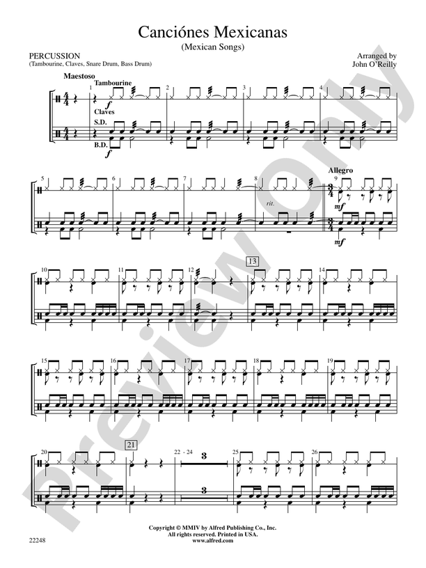 Canciónes Mexicanas: 1st Percussion: 1st Percussion Part - Digital Sheet  Music Download