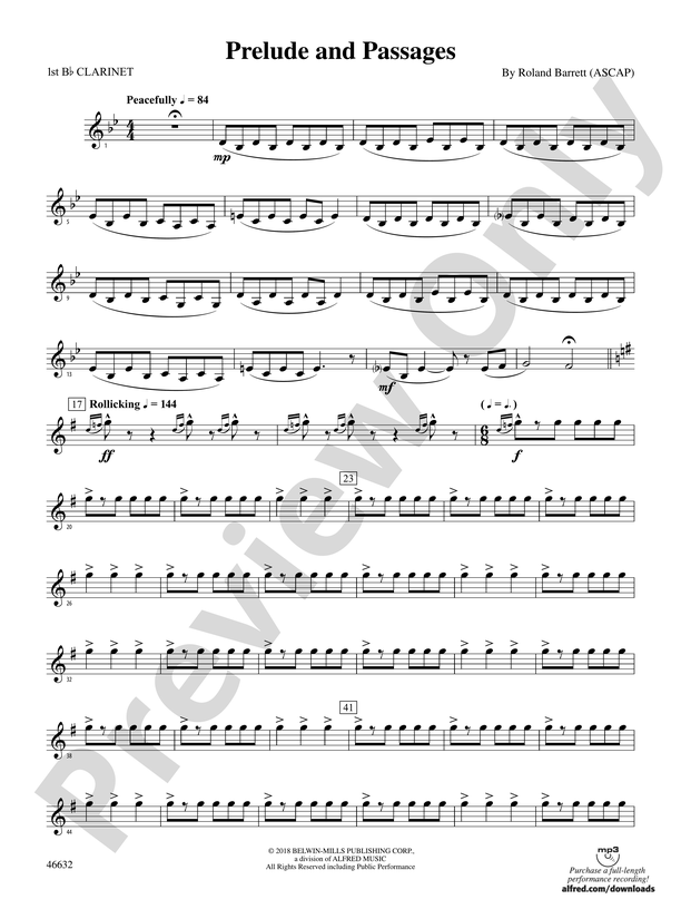 Prelude And Passages 1st B Flat Clarinet 1st B Flat Clarinet Part Digital Sheet Music Download 