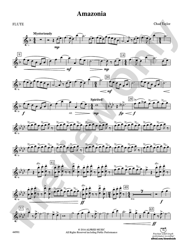 Amazonia Flute Flute Part Digital Sheet Music Download