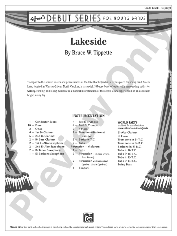 Lakeside Concert Band Conductor Score & Parts Bruce W. Tippette Digital Sheet Music Download