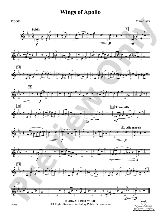 Wings of Apollo Oboe Oboe Part Digital Sheet Music Download