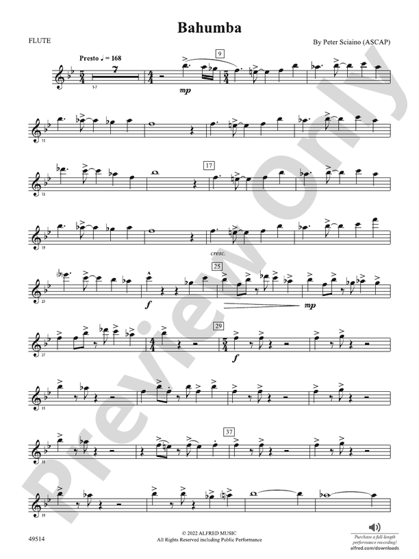 Bahumba Flute Flute Part Digital Sheet Music Download