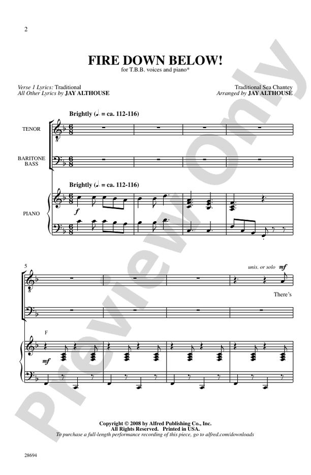 Fire Down Below TBB Choral Octavo Jay Althouse Digital Sheet Music
