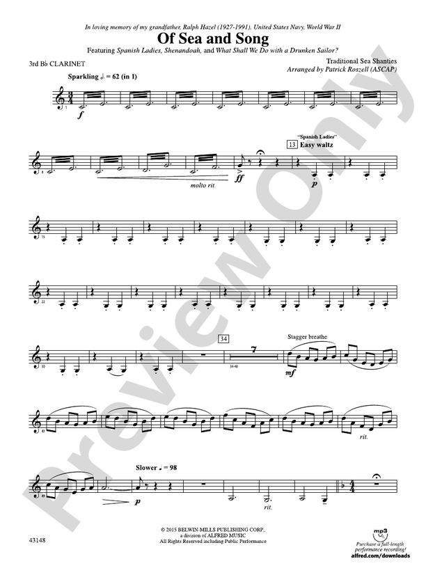 Of Sea and Song: 3rd B-flat Clarinet: 3rd B-flat Clarinet Part ...