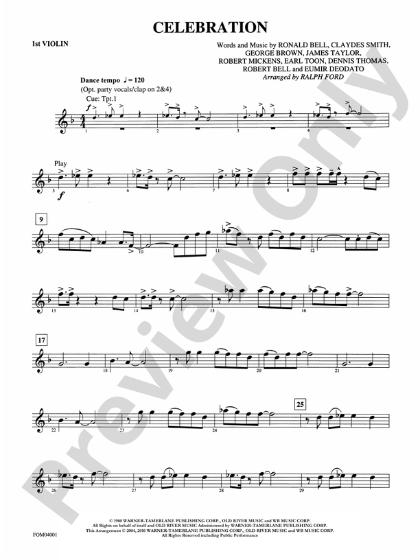 Celebration 1st Violin 1st Violin Part Digital Sheet Music Download 9389