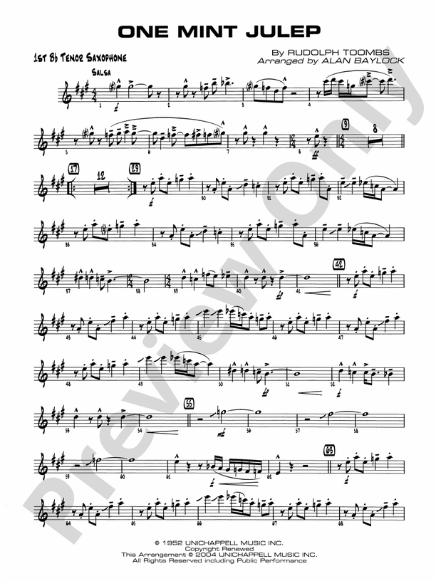 One Mint Julep: B-flat Tenor Saxophone: B-flat Tenor Saxophone Part ...