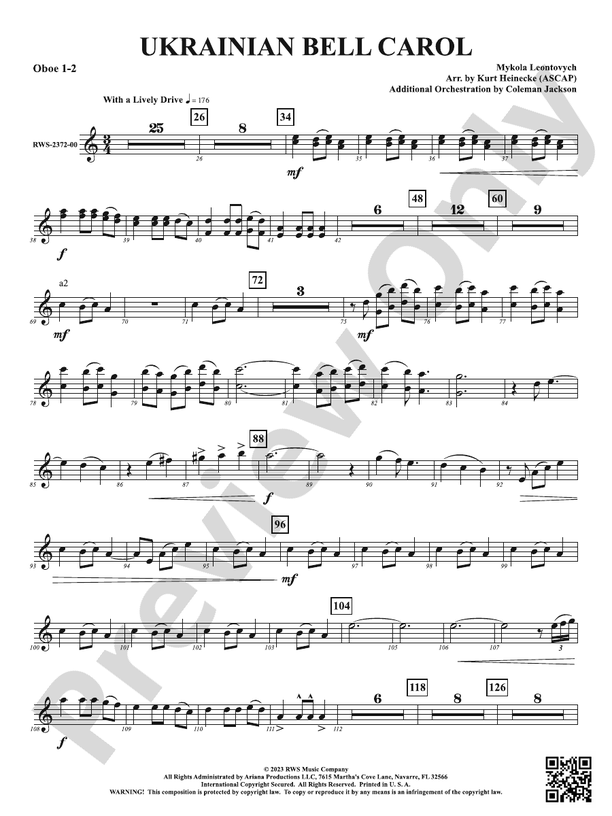 Ukrainian Bell Carol: 1st & 2nd Oboe: 1st & 2nd Oboe Part - Digital ...