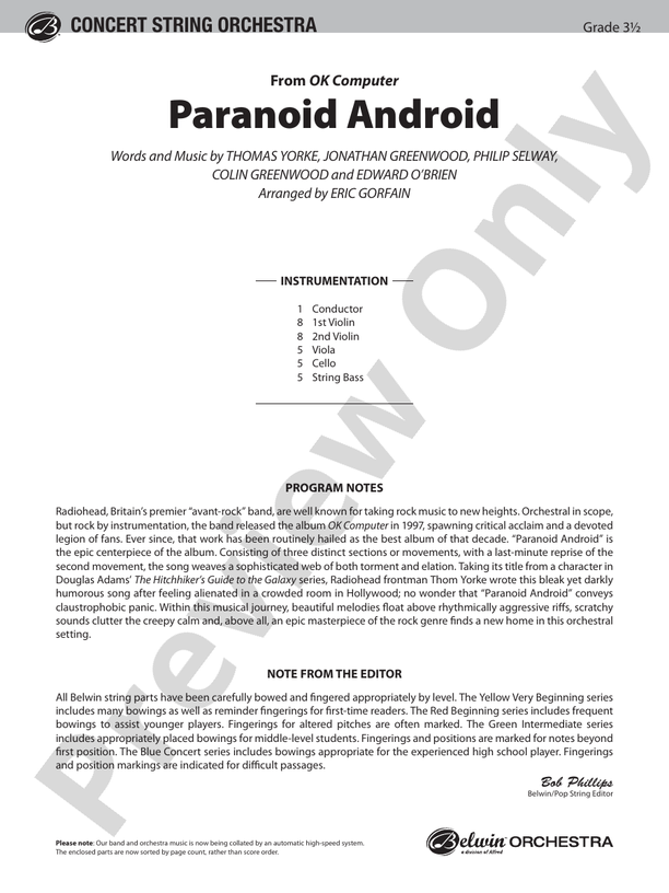 Paranoid Android (from OK Computer): Score
