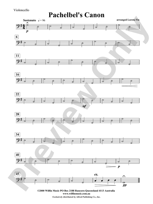 Pachelbels Canon Cello Cello Part Digital Sheet Music Download