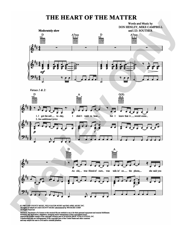 Don Henley Heart Of The Matter Original Video The Heart of the Matter: Piano/Vocal/Chords: Don Henley - Digital Sheet