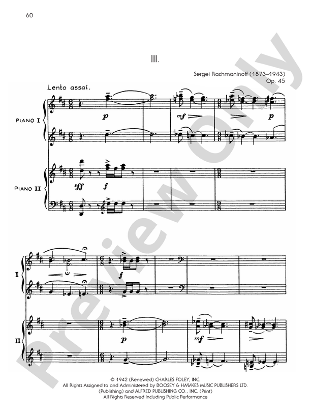 Symphonic Dances, Opus 45 - III. Lento assai / Allegro vivace - Piano Duo (2 Pianos, 4 Hands)