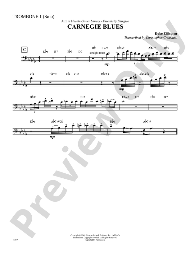 Carnegie Blues Solo Trombone Solo Trombone Part Digital Sheet Music