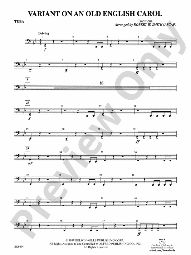 Variant on an Old English Carol Tuba Tuba Part Digital Sheet Music