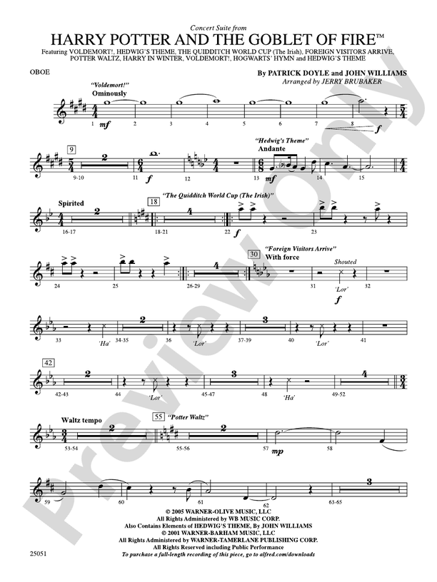Harry Potter and the Goblet of Fire,™ Concert Suite from Oboe Oboe Part Digital Sheet Music