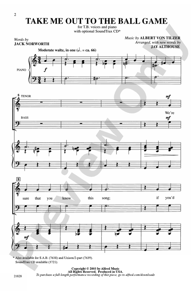 Take Me Out to the Ball Game Piano Sheet Music